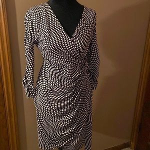 INC, black and white faux wrap dress